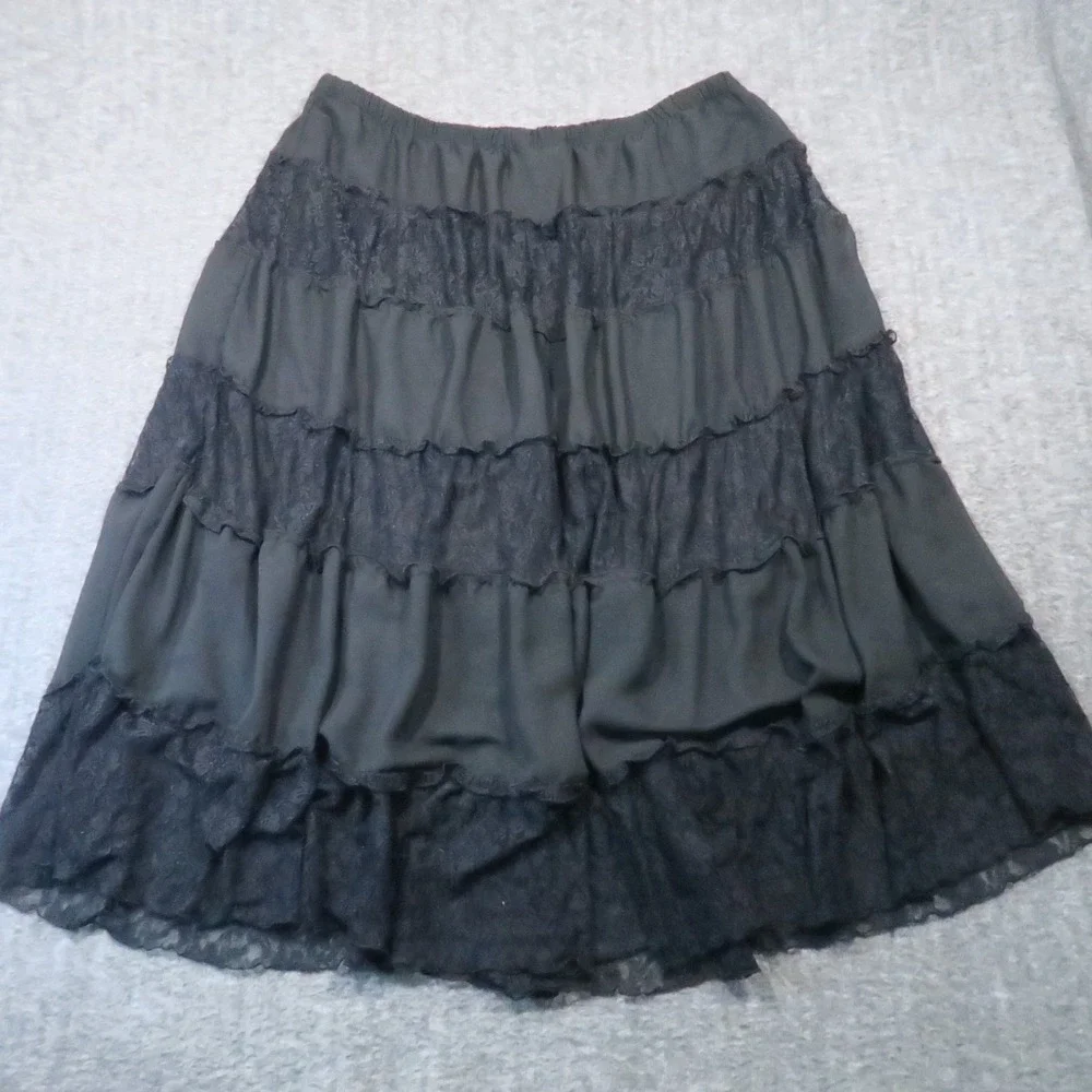 Antthony Tiered Lace Skirt 2X Black Ruffle Boho Cottagecore Peasant Whimsigoth